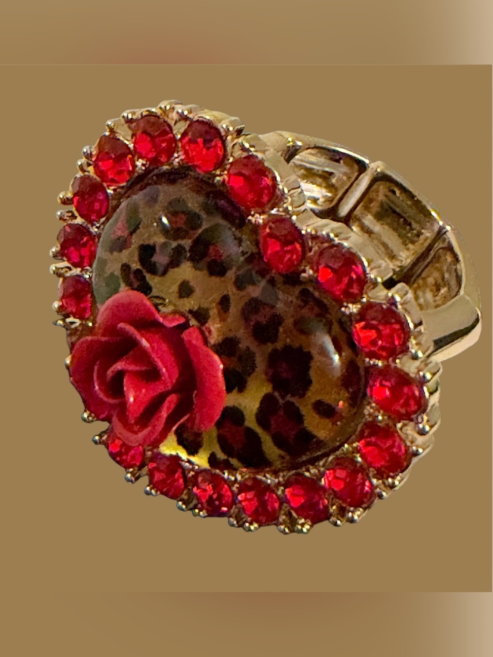 Betsey Johnson Red Rose Leopard Heart Ring